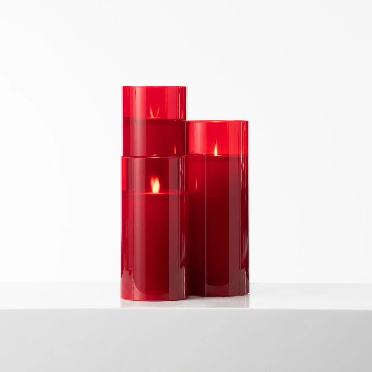 Yulemere Large Moving Flameless LED Red Glass Pillar LED Candle detail view 3