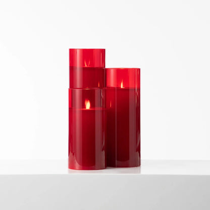 Yulemere Large Moving Flameless LED Red Glass Pillar LED Candle detail view 3