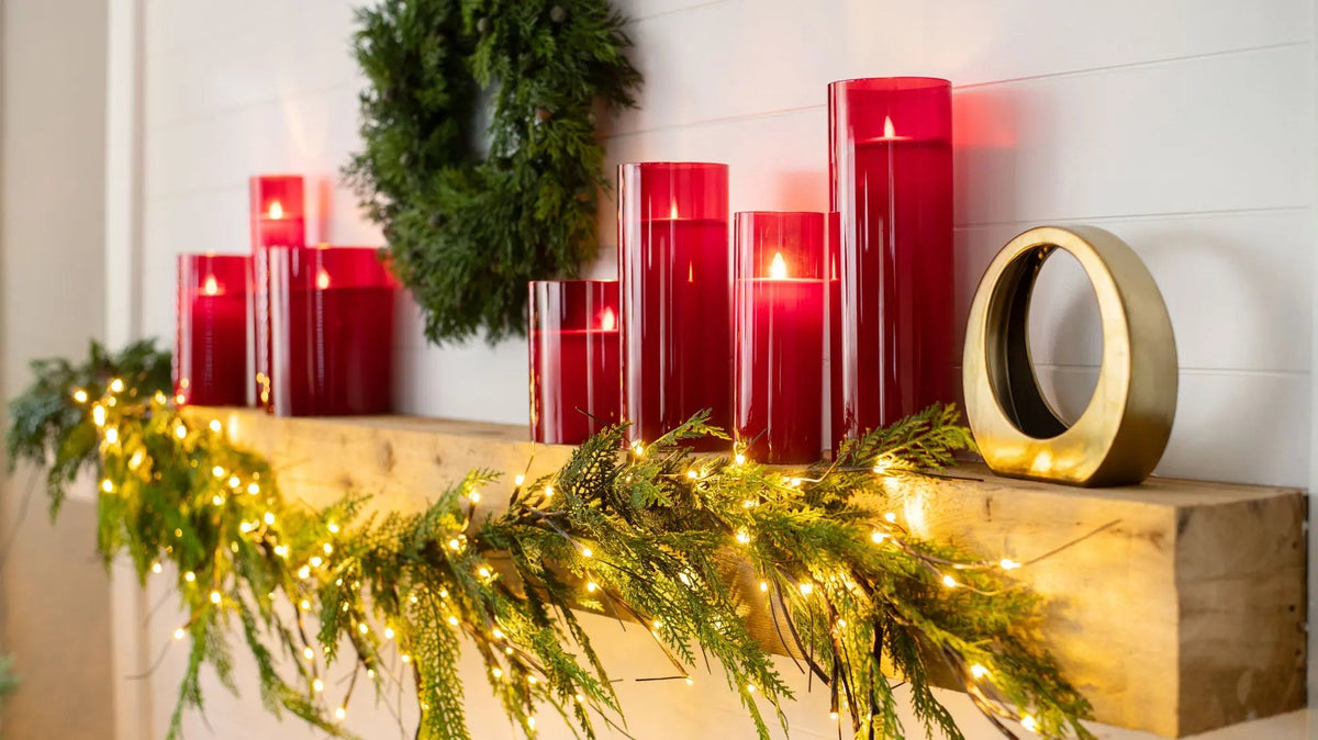 Yulemere Large Moving Flameless LED Red Glass Pillar Candle detail view 4