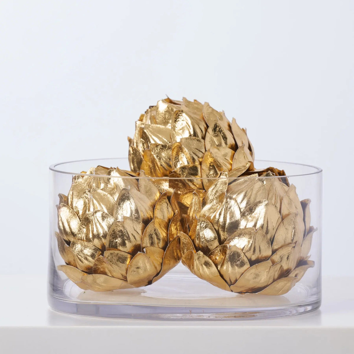 Yulemere Metallic Gold Artichoke decor Glam Bowl Holiday Centerpiece detail view 2
