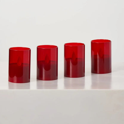 Yulemere Rechargeable Red Glass Moving Flameless LED Candle overall view