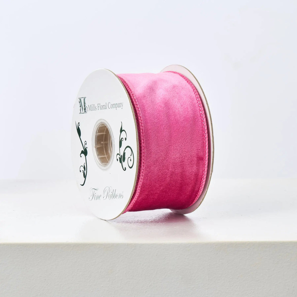 Yulemere Pretty Pink Velvet 10 Yard Wire Lined Ribbon Spool overall view