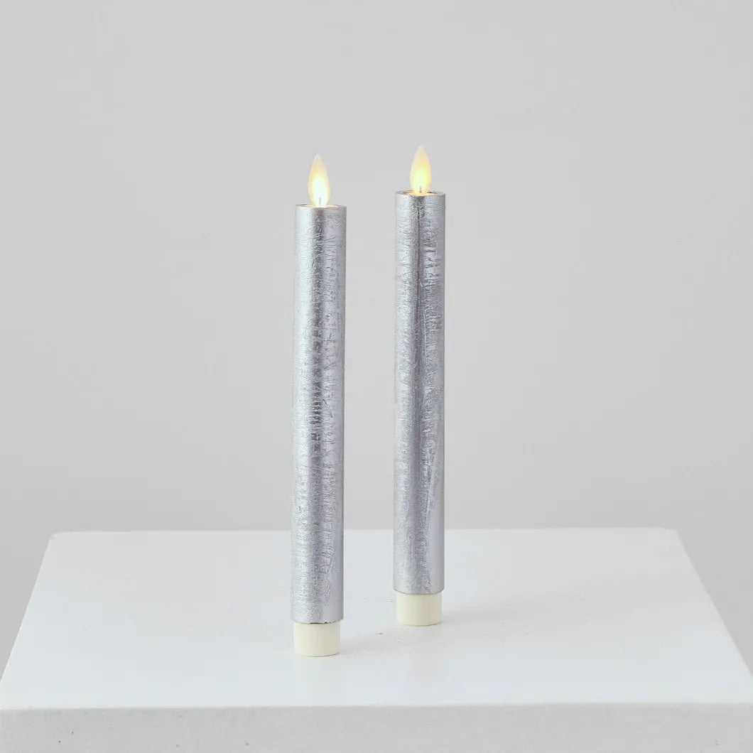 Yulemere Moving Flameless LED Silver 9 Inch Taper Candles overall view
