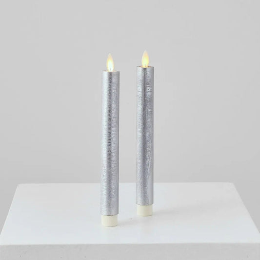 Yulemere Moving Flameless LED Silver 9 Inch Taper Candles overall view