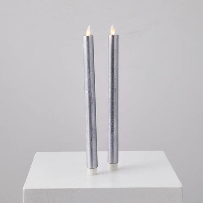 Yulemere Moving Flameless LED Silver 14 Inch Taper Candles overall view