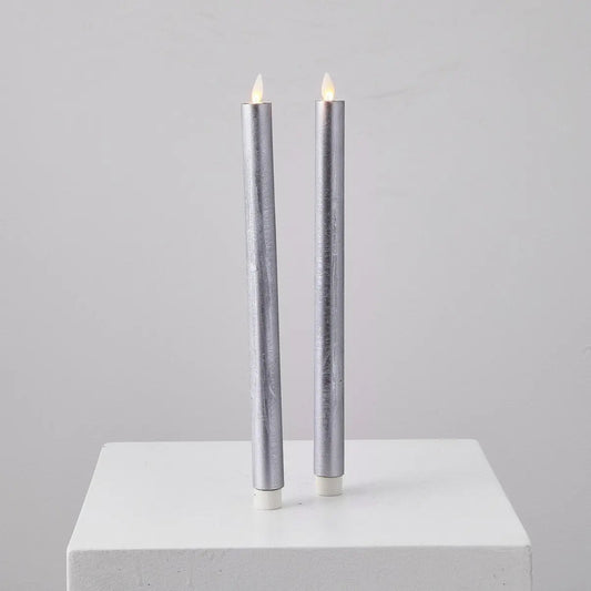 Yulemere Moving Flameless LED Silver 14 Inch Taper Candles overall view