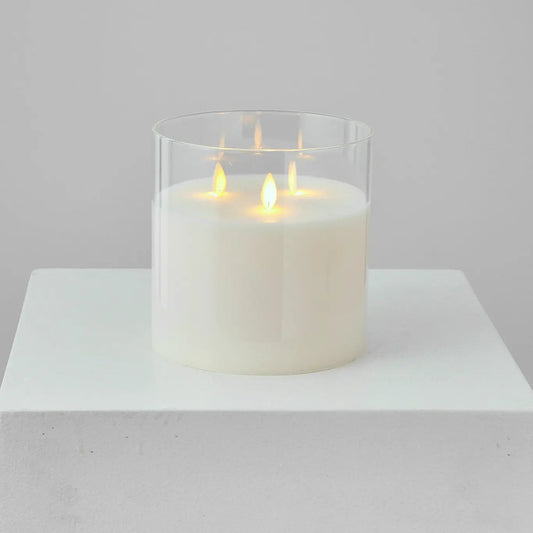 Yulemere Large Moving Flameless LED Cream Glass Pillar Candle overall view