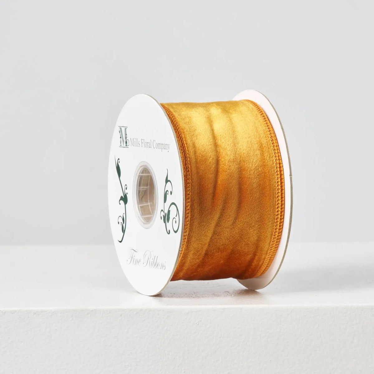 Yulemere Persimmon Gold Velvet 10 Yard Wire Lined Ribbon Spool overall view