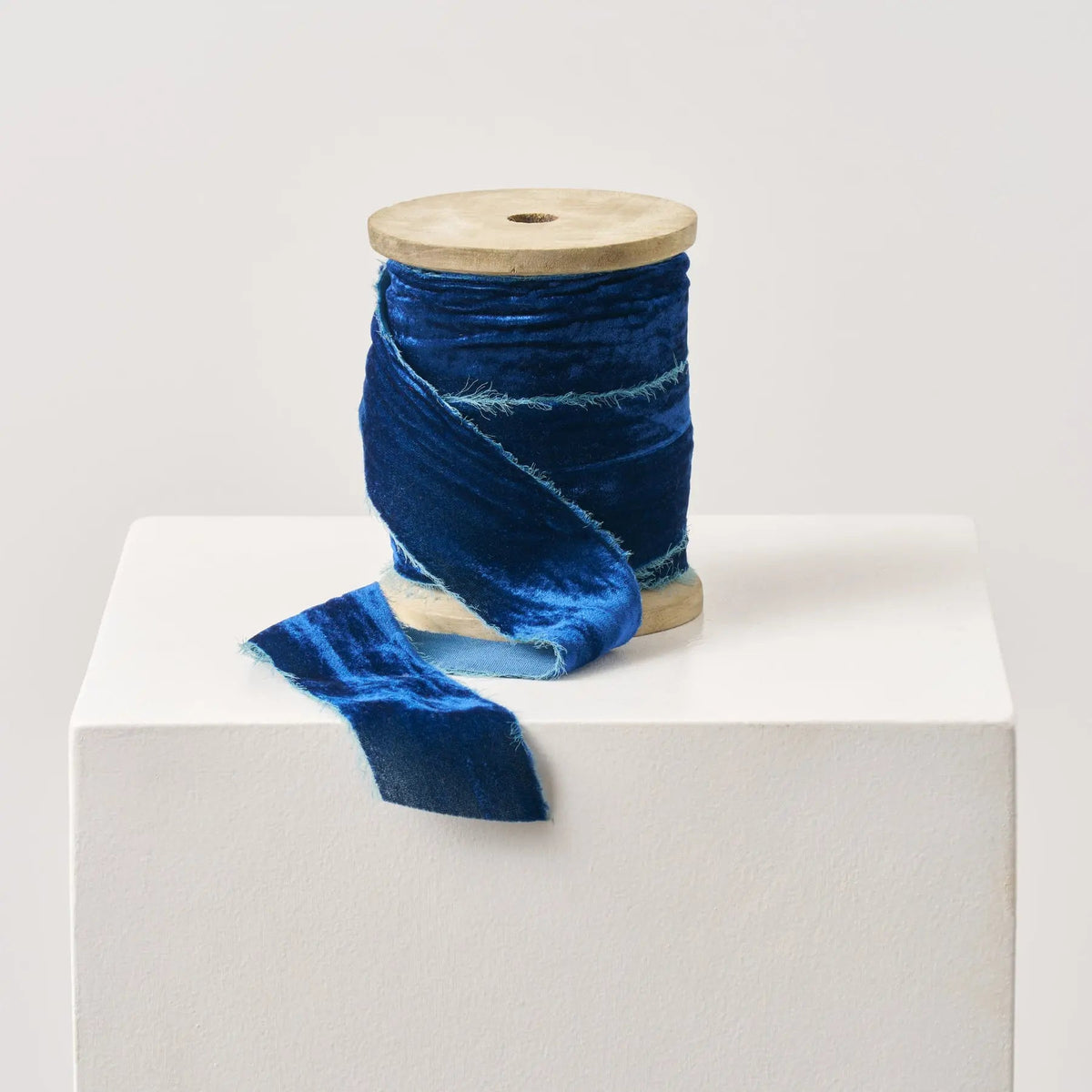Yulemere Blue Raw Edge Frayed Velvet Ribbon overall view
