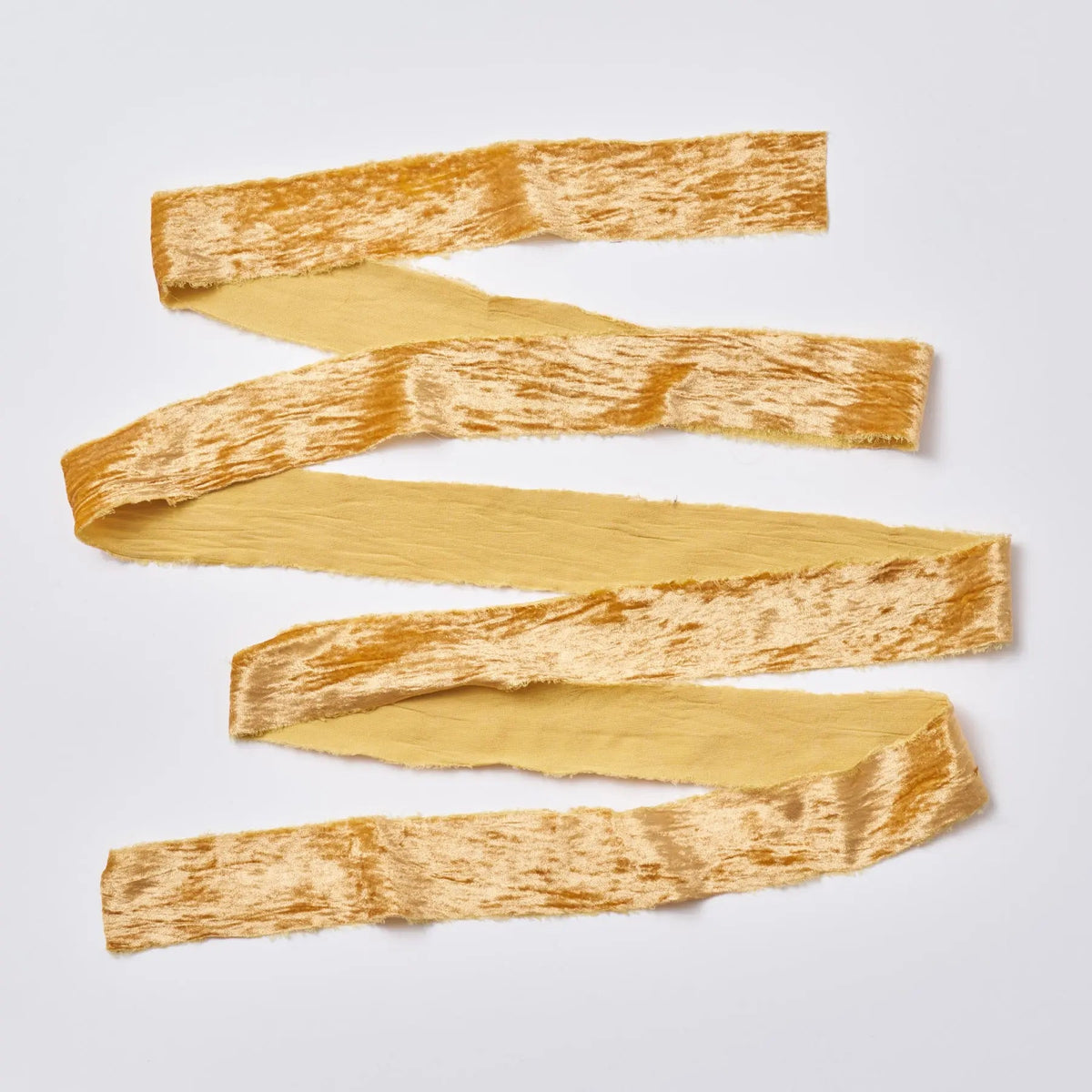 Yulemere Golden Mustard Raw Edge Frayed Velvet Ribbon overall view