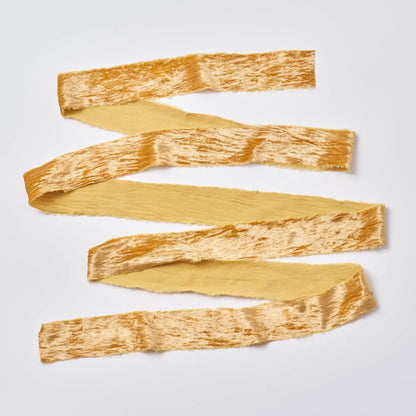 Yulemere Golden Mustard Raw Edge Frayed Velvet Ribbon overall view