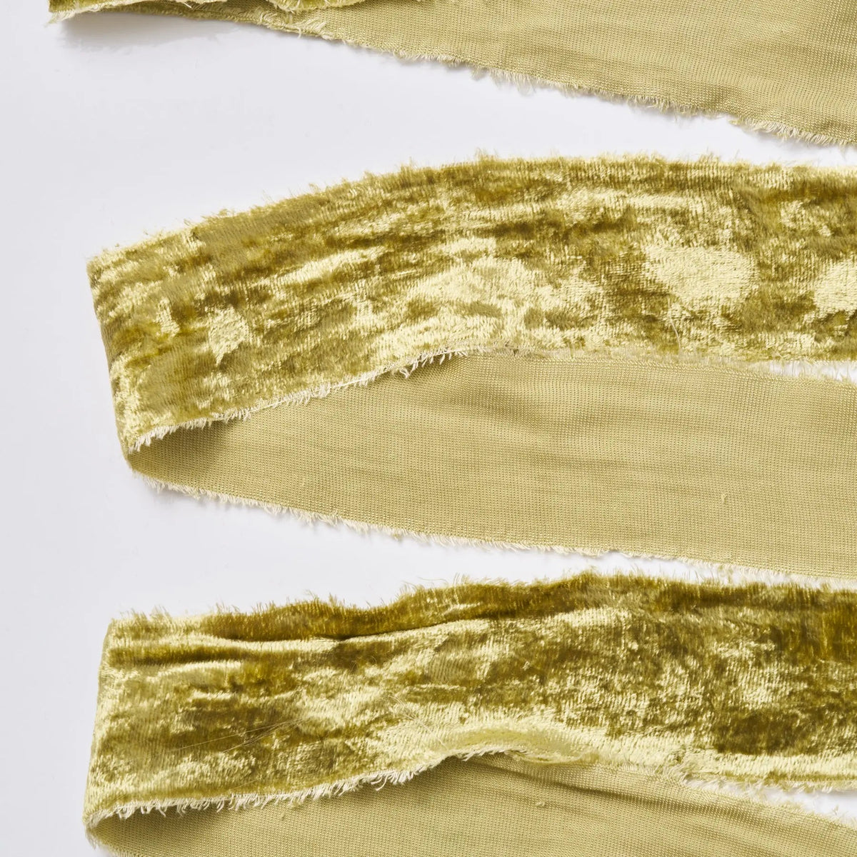 Yulemere Moss Green Raw Edge Frayed Velvet Ribbon overall view