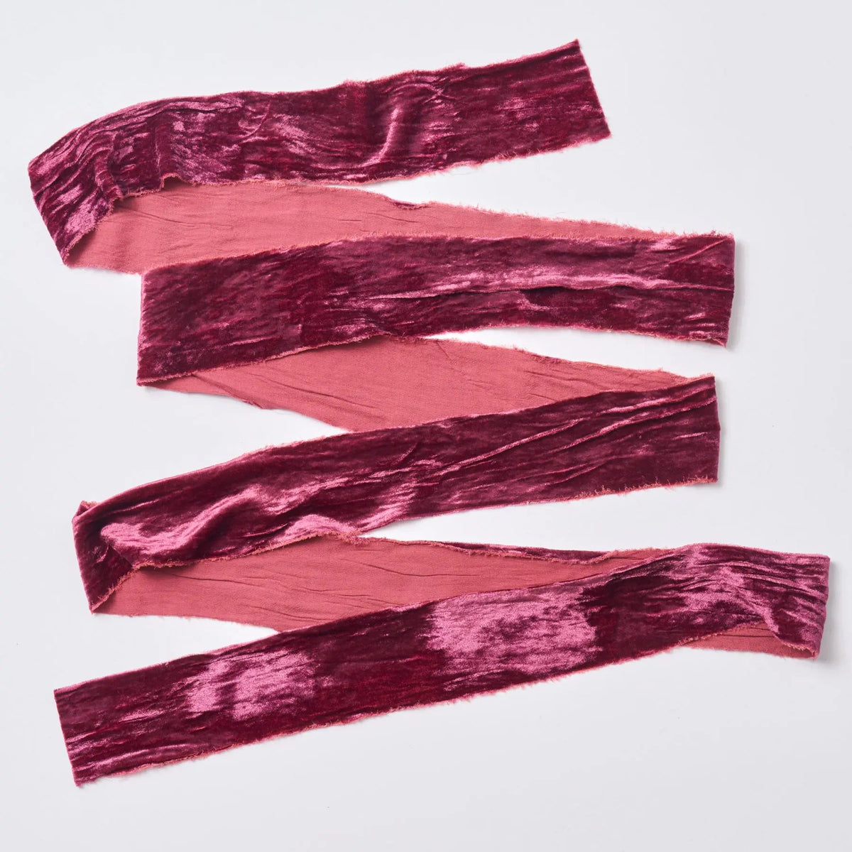 Yulemere Aubergine Purple Raw Edge Frayed Velvet Ribbon overall view