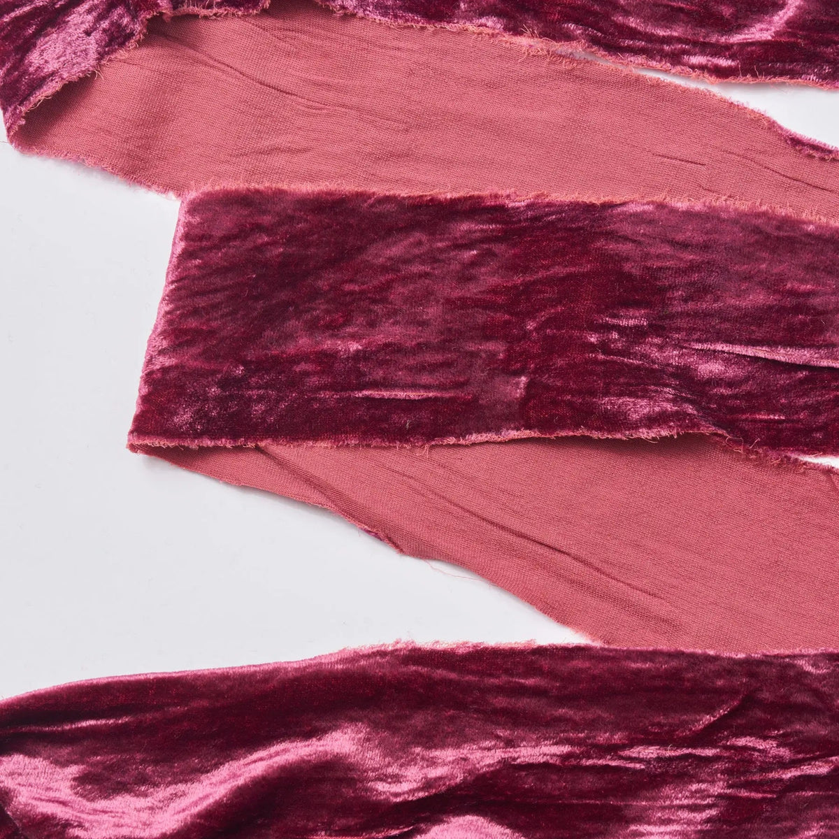 Yulemere Aubergine Purple Raw Edge Frayed Velvet Ribbon detail view 3