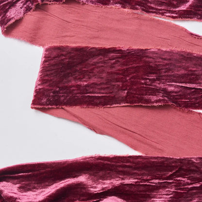 Yulemere Aubergine Purple Raw Edge Frayed Velvet Ribbon detail view 3