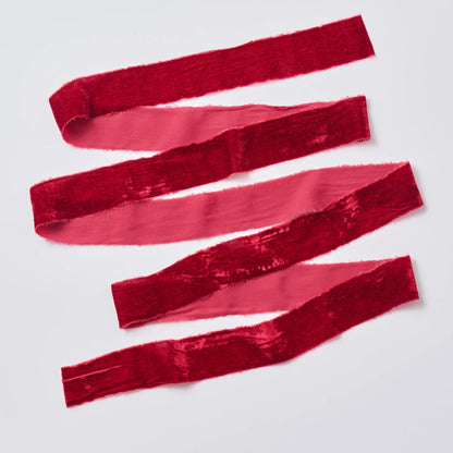 Yulemere Burgundy Red Raw Edge Frayed Velvet Ribbon detail view 2