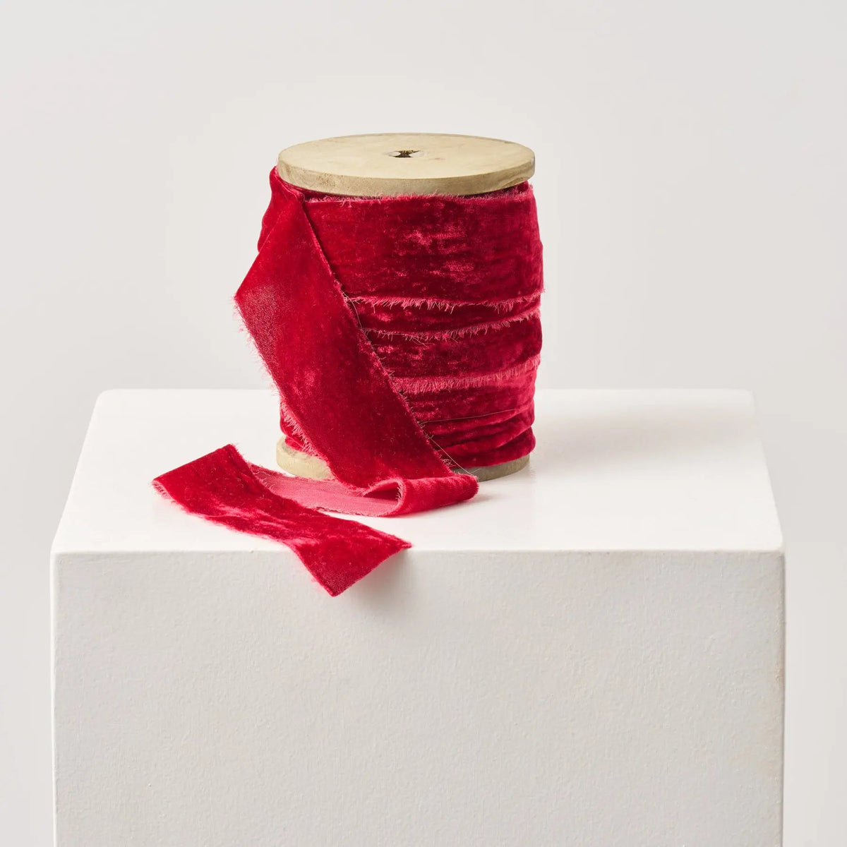Yulemere Burgundy Red Raw Edge Frayed Velvet Ribbon overall view