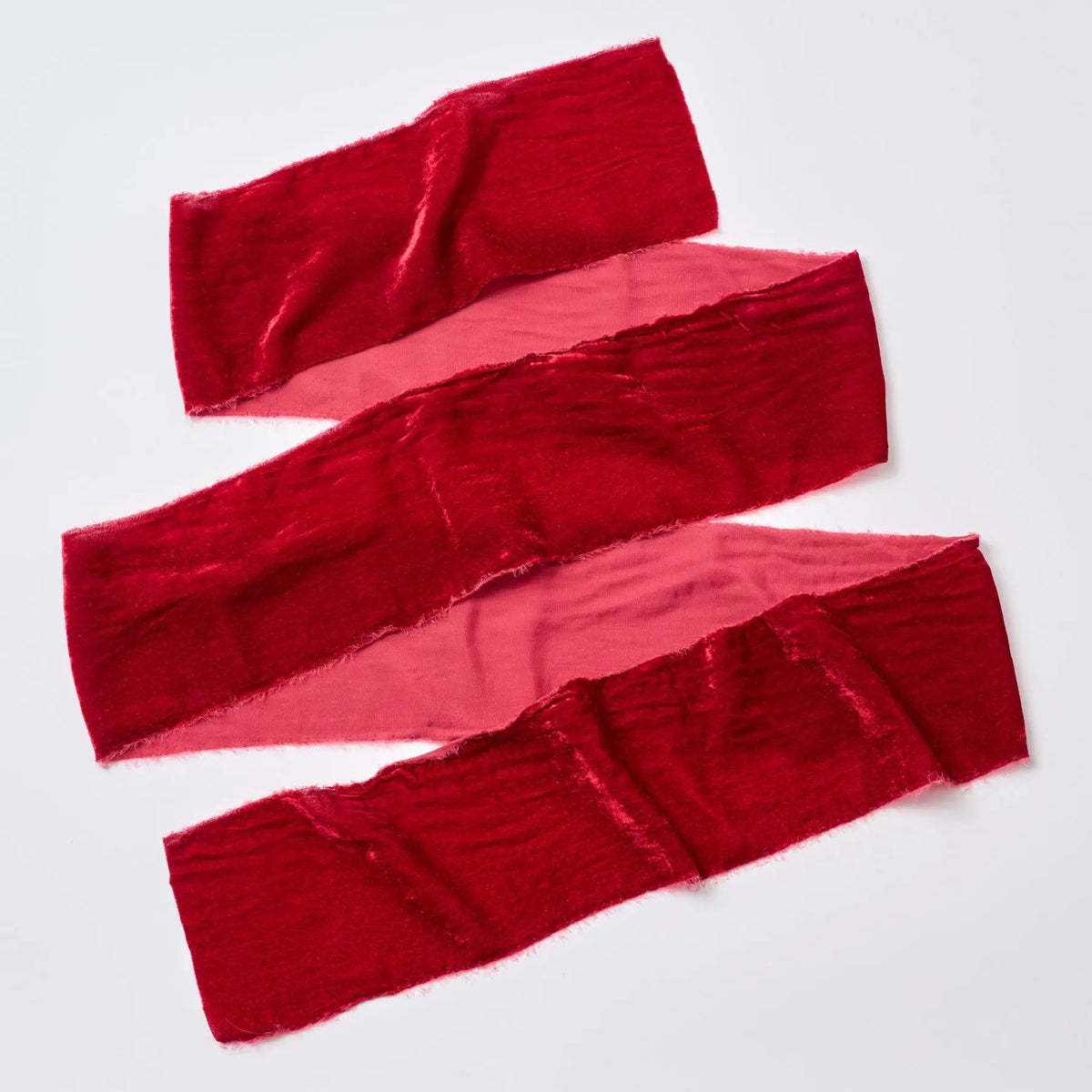 Yulemere Burgundy Red Raw Edge Frayed Wide Velvet Ribbon overall view