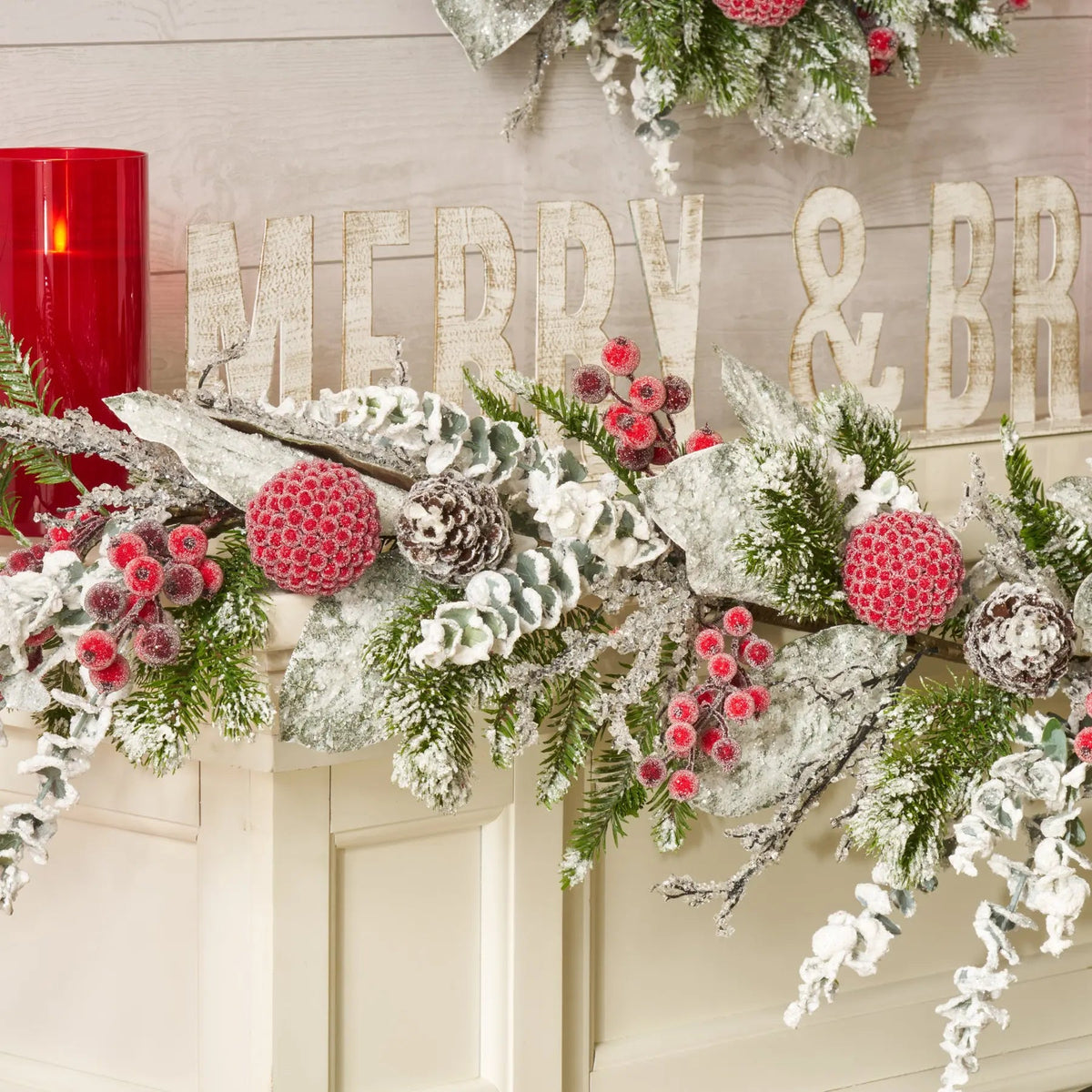 Yulemere Real Touch Red Magnolia Christmas Garland White overall view