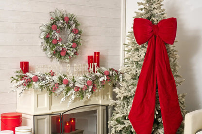 Yulemere Real Touch Red Magnolia Christmas Wreath White detail view 5