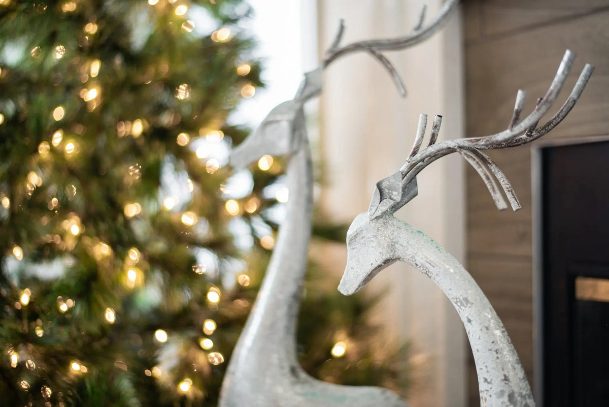 Yulemere Large Silver Distressed Metal Slender Deer Statue detail view 3