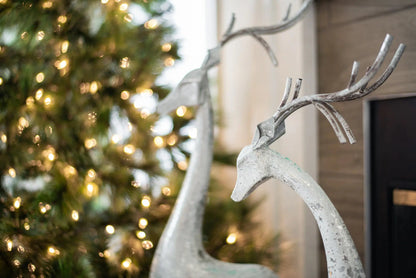 Yulemere Large Silver Distressed Metal Slender Deer Statue detail view 3