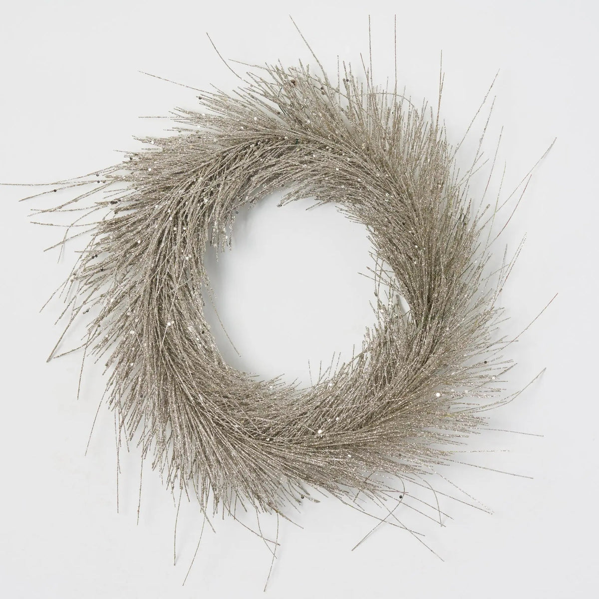 Yulemere Shimmering Silver Glitter Tinsel Pine decor Christmas Wreath overall view