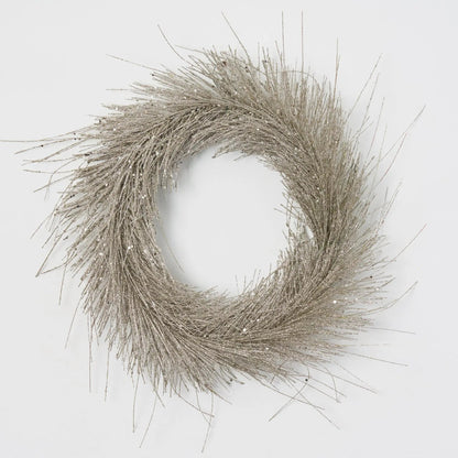 Yulemere Shimmering Silver Glitter Tinsel Pine decor Christmas Wreath overall view