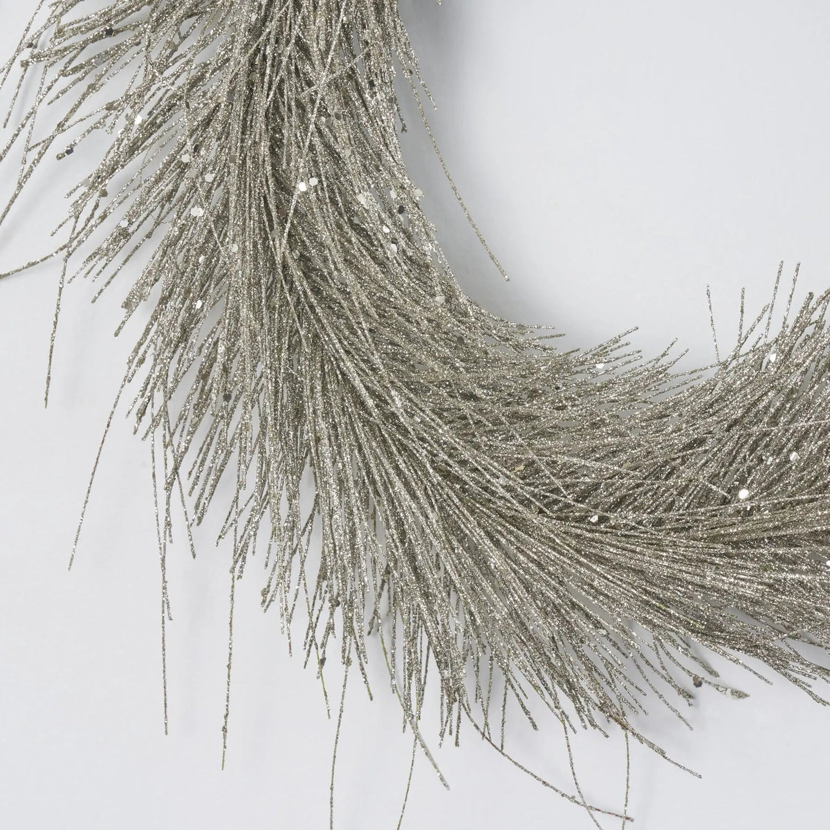 Yulemere Shimmering Silver Glitter Tinsel Pine decor Christmas Wreath detail view 3