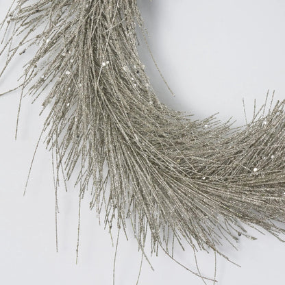 Yulemere Shimmering Silver Glitter Tinsel Pine decor Christmas Wreath detail view 3
