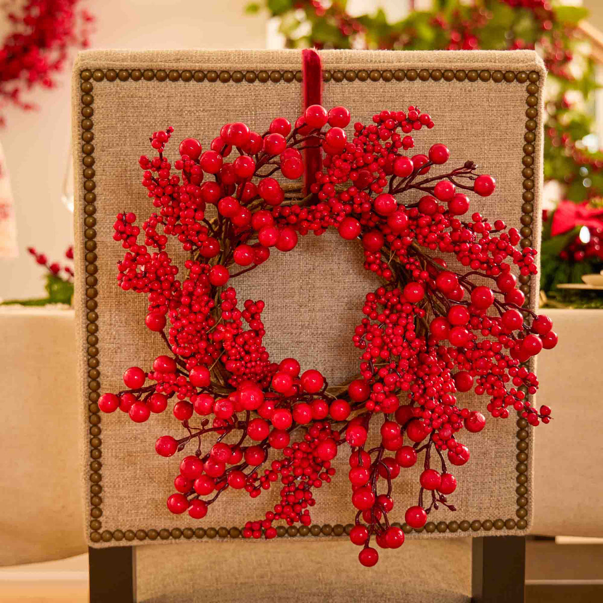 Yulemere Waterproof Christmas Red Big Berry Mini Wreath detail view 3