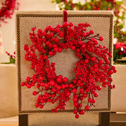 Yulemere Waterproof Christmas Red Big Berry Mini Wreath detail view 3