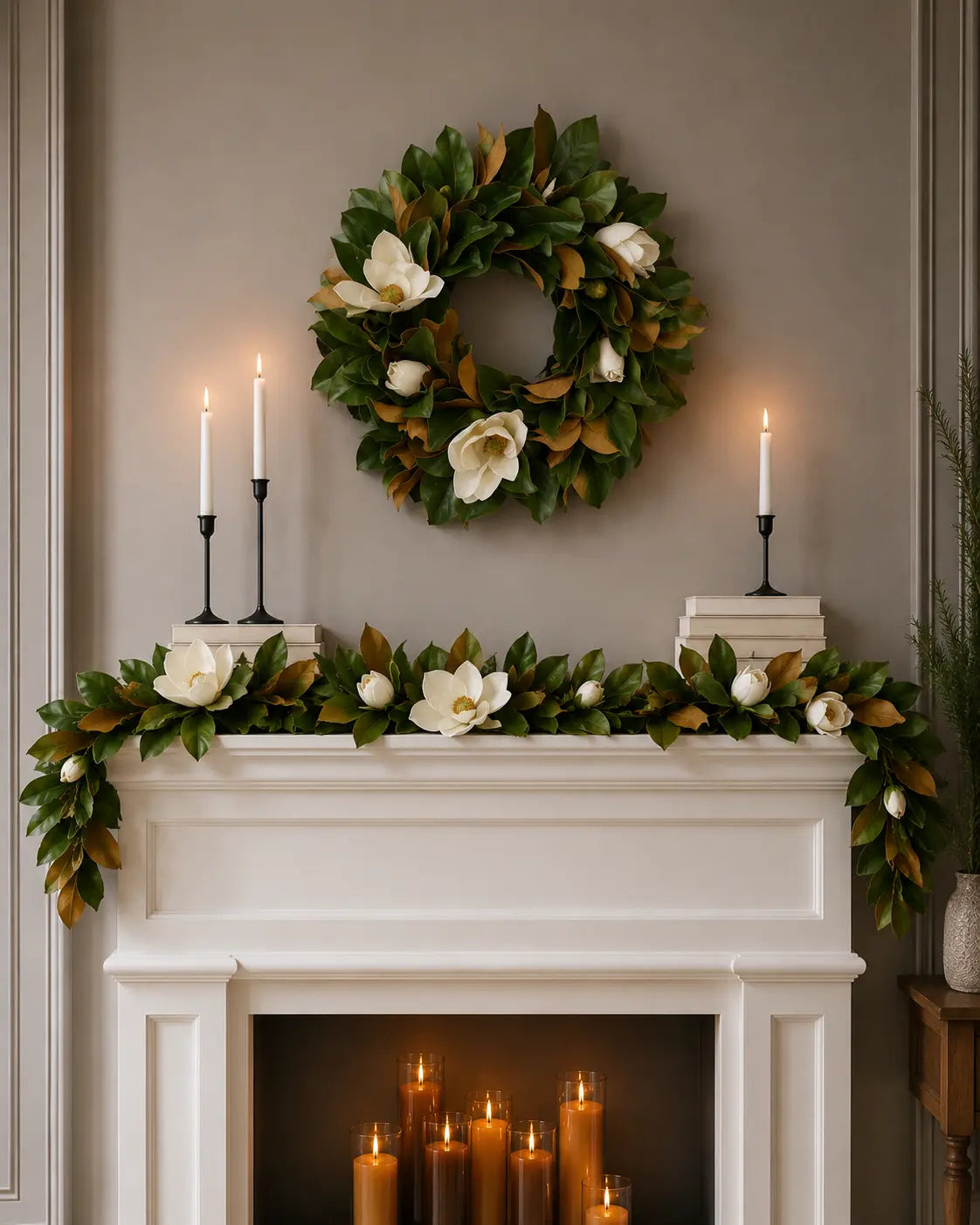 Yulemere Real Touch Magnolia Christmas Garland White overall view