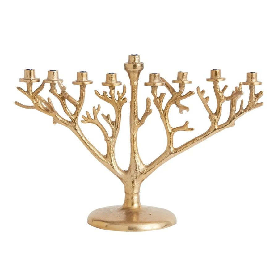 Yulemere Antiqued Gold Metal Rustic Branch Menorah overall view