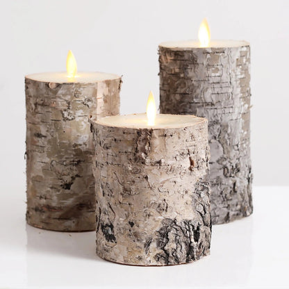 Yulemere Moving Flameless LED Brown Faux Birch Pillar Candle detail view 3