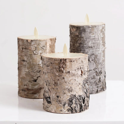 Yulemere Moving Flameless LED Brown Faux Birch Pillar Candle overall view