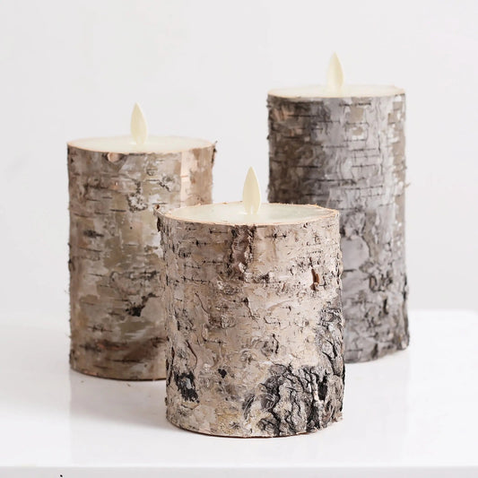 Yulemere Moving Flameless LED Brown Faux Birch Pillar Candle overall view