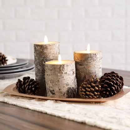 Yulemere Moving Flameless LED Brown Faux Birch Pillar Candle detail view 2