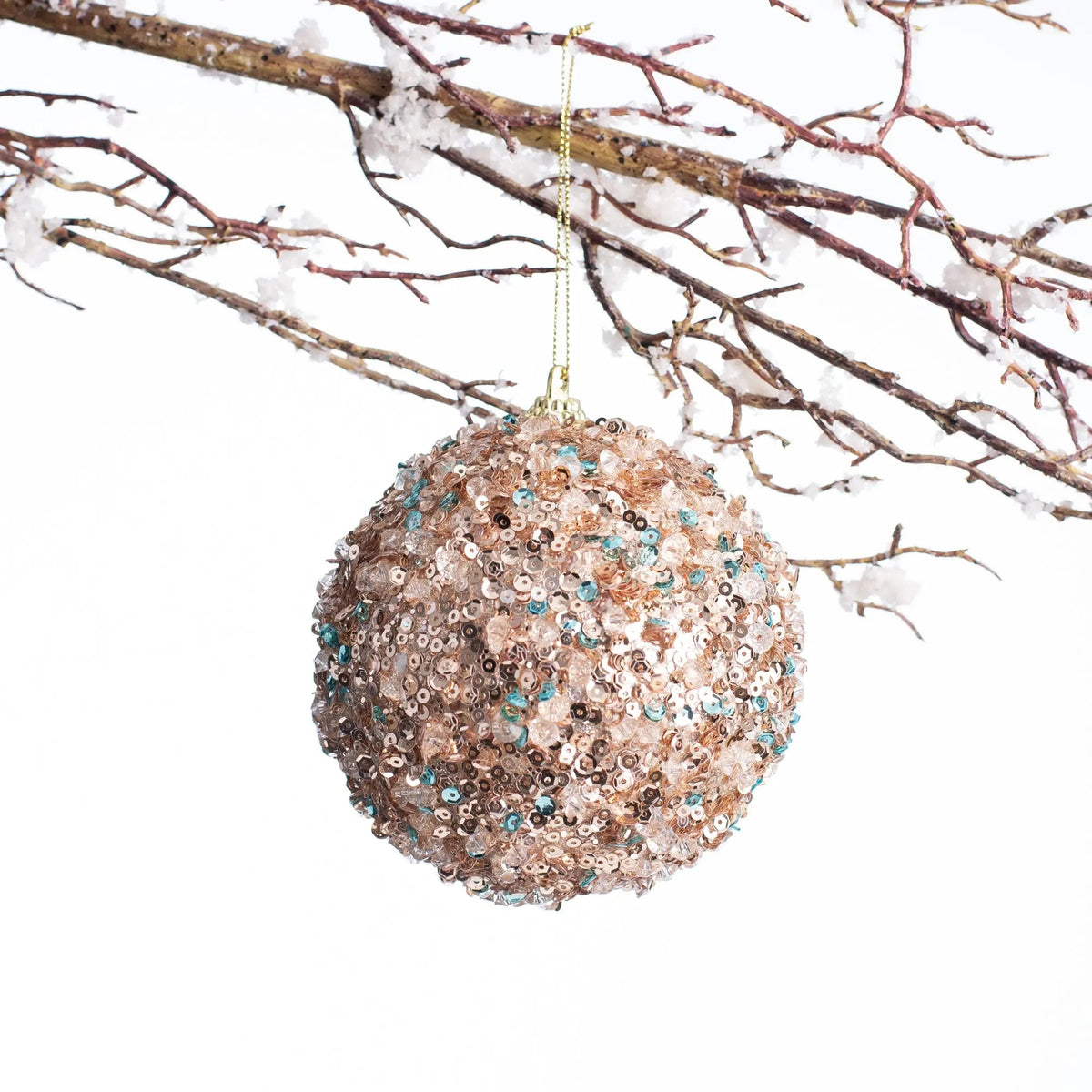 Yulemere Champagne and Light Blue Sequin Bead Christmas Ornament overall view