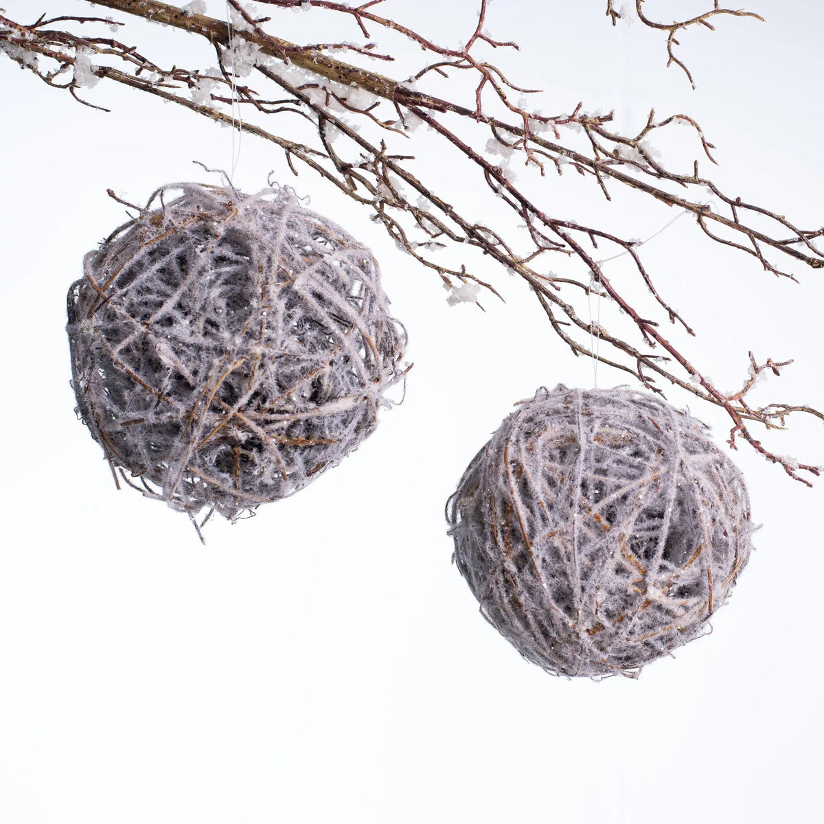 Yulemere frosted vine ball Christmas ornament detail view 2