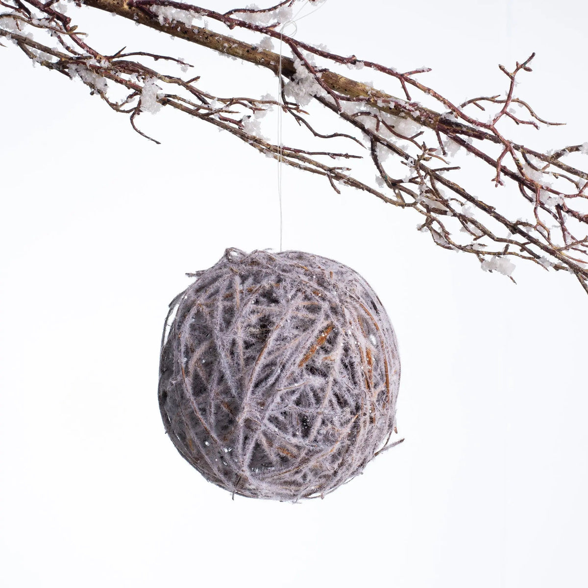 Yulemere frosted vine ball Christmas ornament overall view
