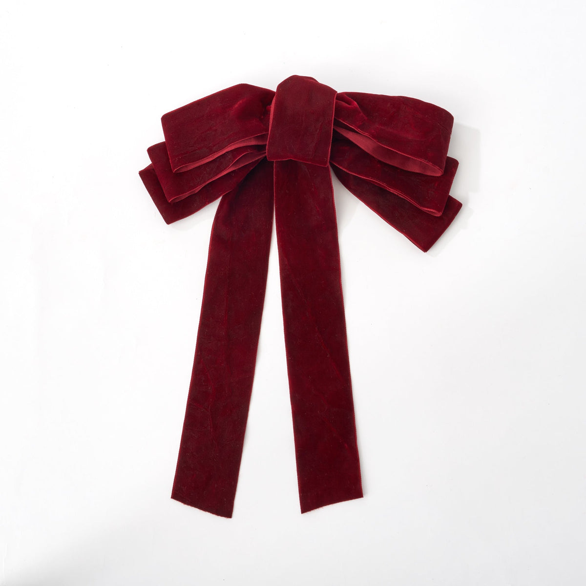 Yulemere Deep Red Velvet Lux Drape Loop Bow overall view