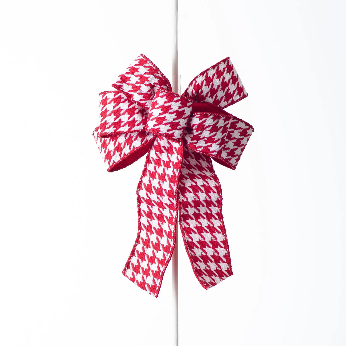 Yulemere Red and White Wire Lined Houndstooth Pattern Holiday Bow overall view