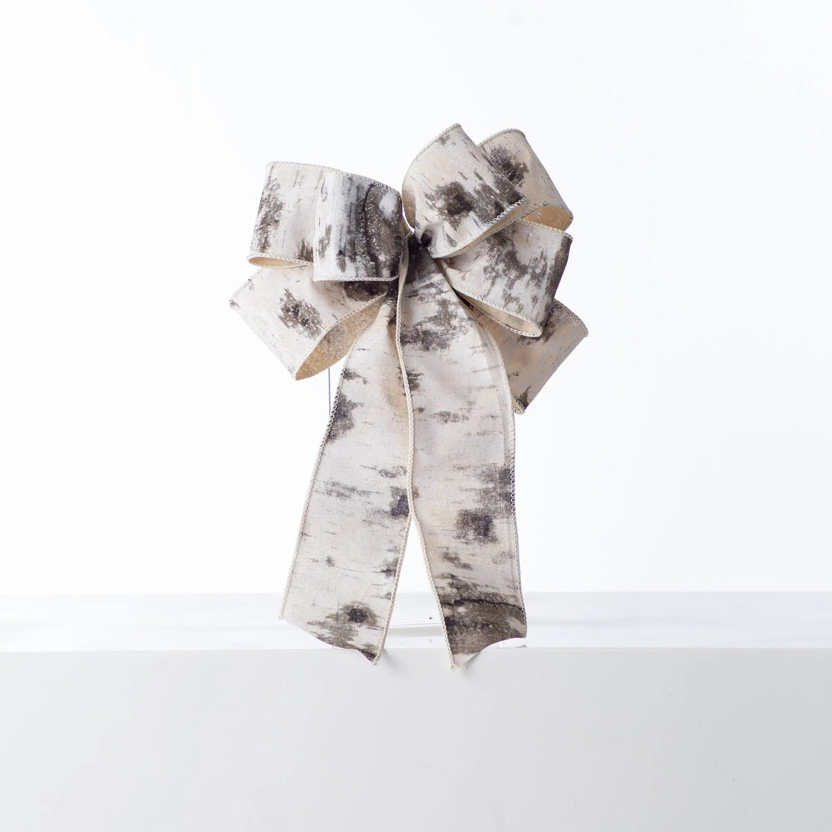 Yulemere Gray Black and White Glittered Birch Print Hand Tied Holiday Bow detail view 2