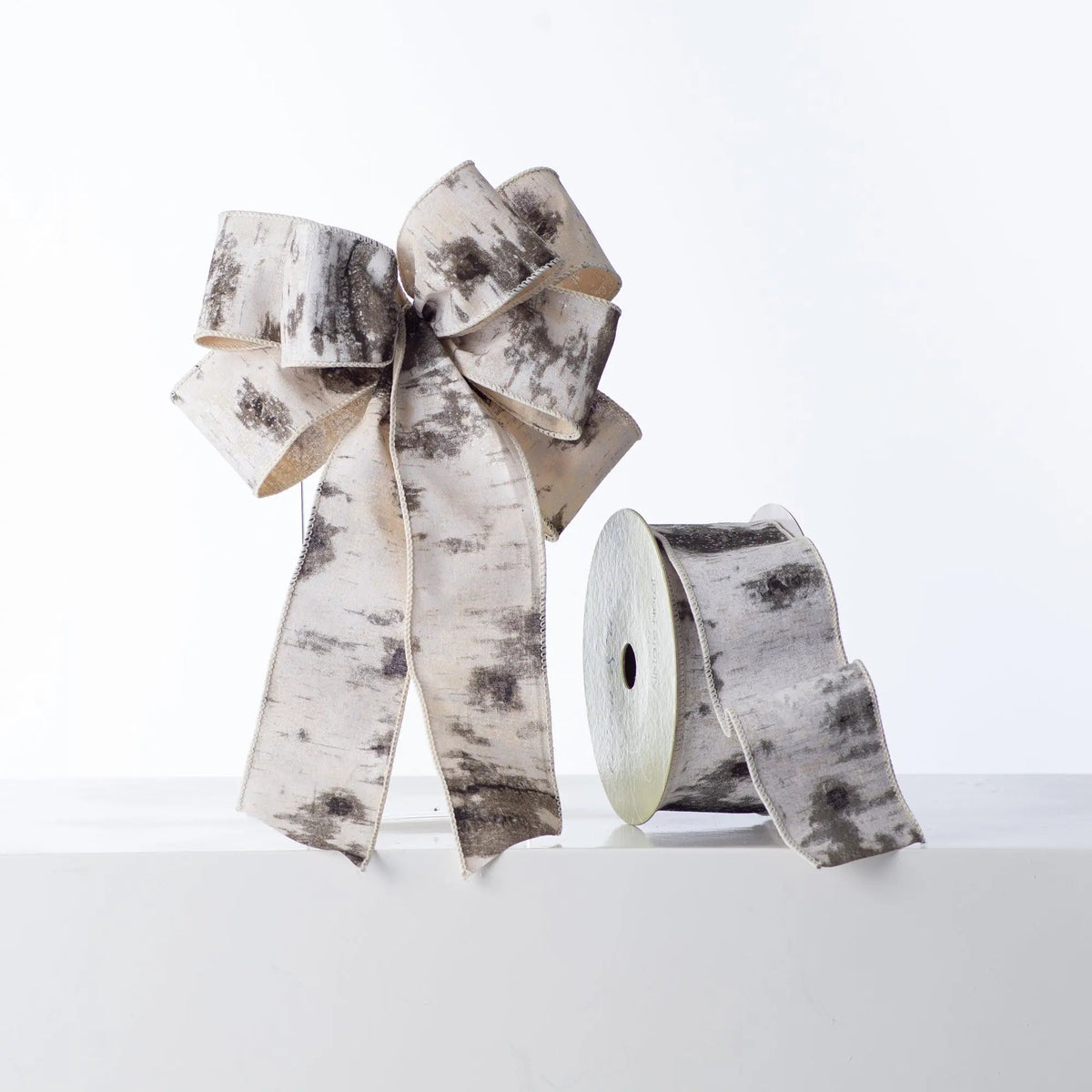 Yulemere Gray Black and White Glittered Birch Print Hand Tied Holiday Bow overall view