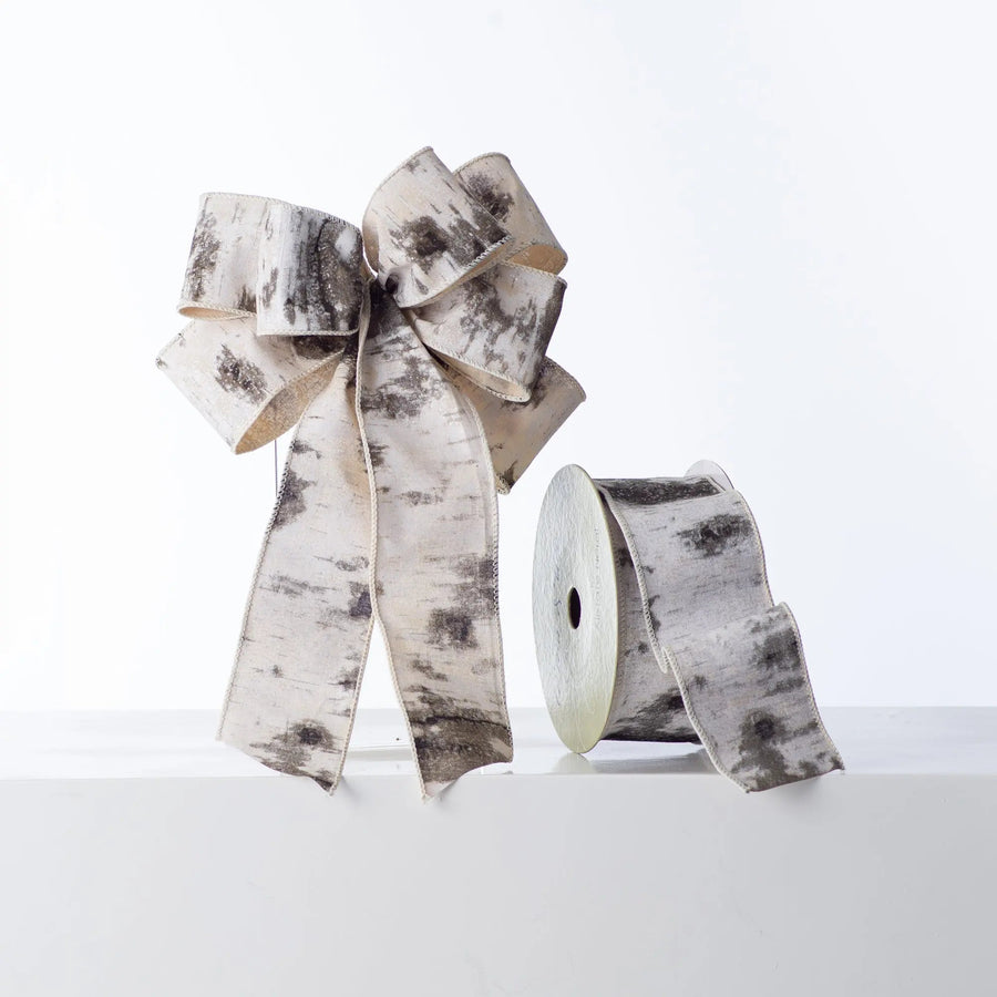 Yulemere Gray Black and White Glittered Birch Print Hand Tied Holiday Bow overall view