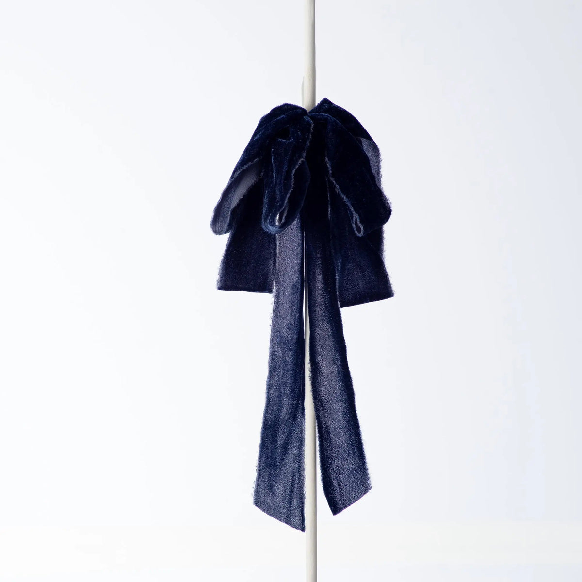 Yulemere Blue Raw Edge Silk Velvet Lux Drape Loop Bow overall view