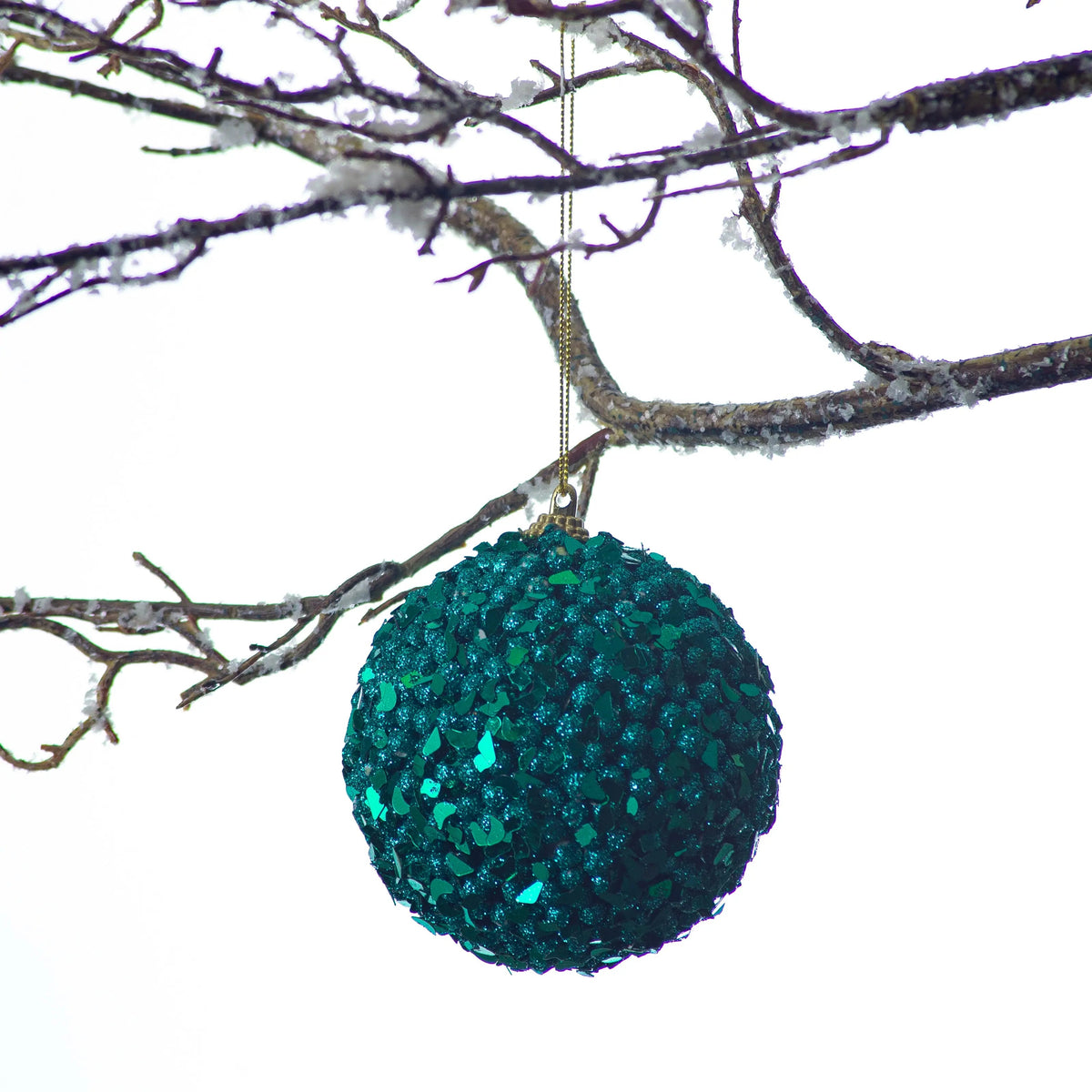 Yulemere Green and Turquoise Glitter and Sequin Christmas Ornament overall view