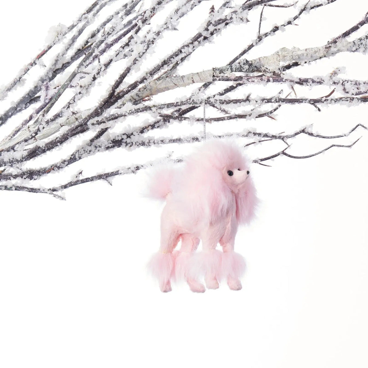 Yulemere Long Haired Pink Poodle Standalone Christmas Ornament overall view