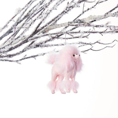 Yulemere Long Haired Pink Poodle Standalone Christmas Ornament overall view